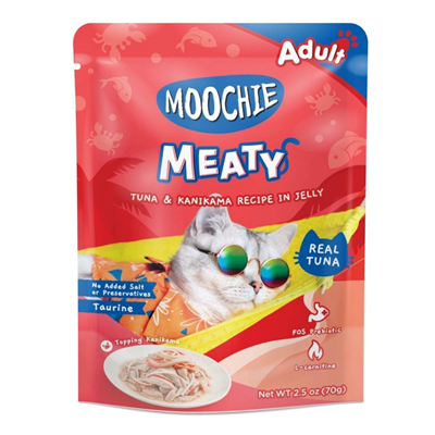 Moochie Meaty Wet Cat Food, Real Tuna Meat, Tuna and Crab Stick in Jelly (70g)